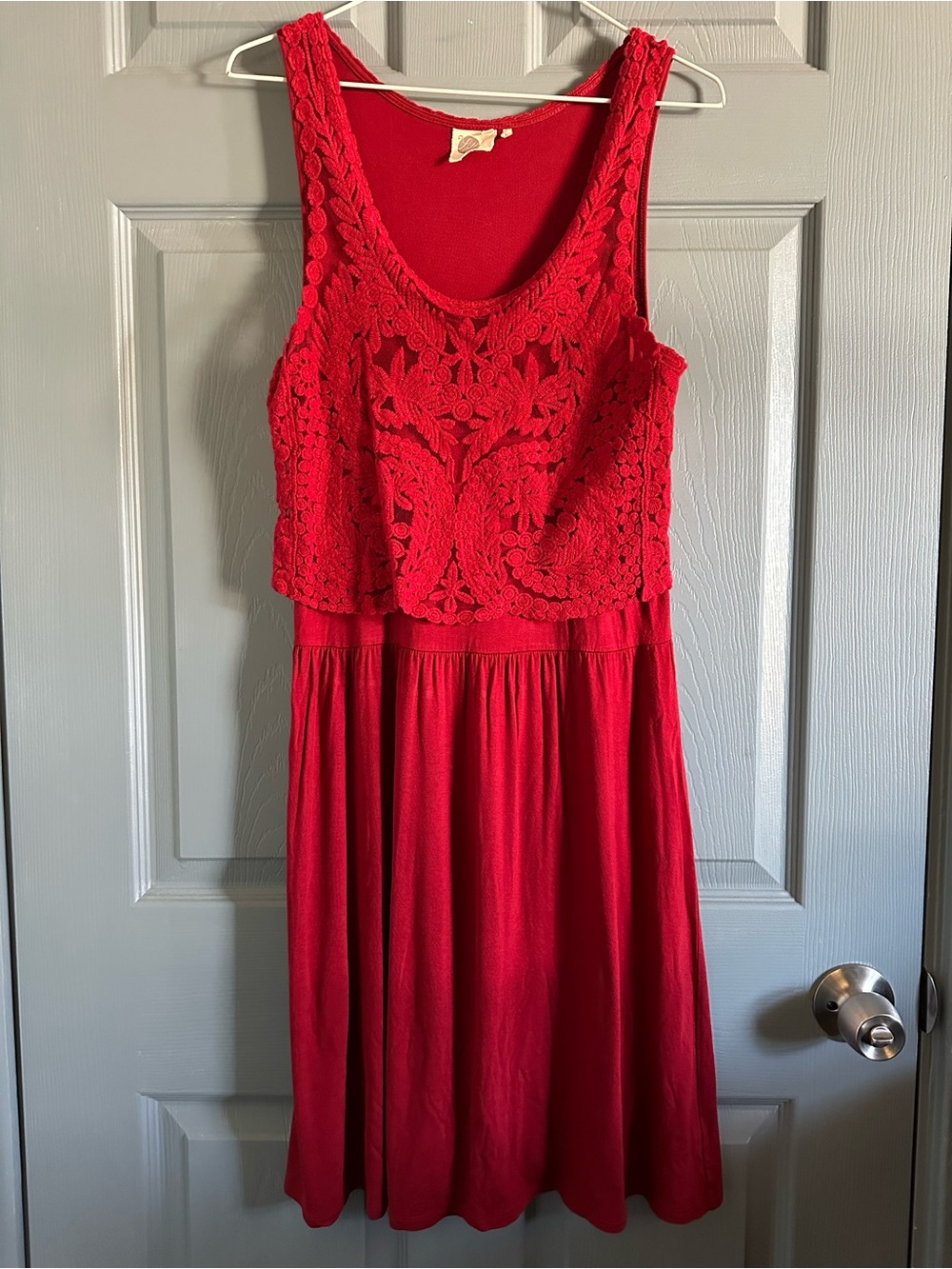 Lilka by Anthropologie Red Lace Embroidered Midi Dress Size S